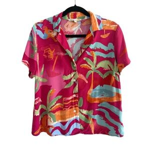 C&C California Pink Boxy Button Down Shirt Tropical Beach Vacay Size Small